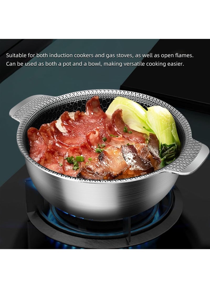 SAMUSAGYA Nonstick Stainless Steel Stock PotCooking Bowl Gas and Open Flame Stoves Hexagon Surface Hybrid Stainless Steel Stock Pot