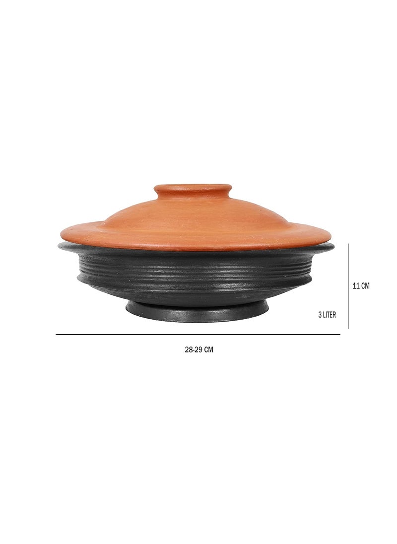4U CRAFTS India Online Deep Burned Terracotta Pottery Earthen Kadai Clay Pots Combo for CookingGas Stove and Microwave Unglazed with Lid Black 3 Ltr