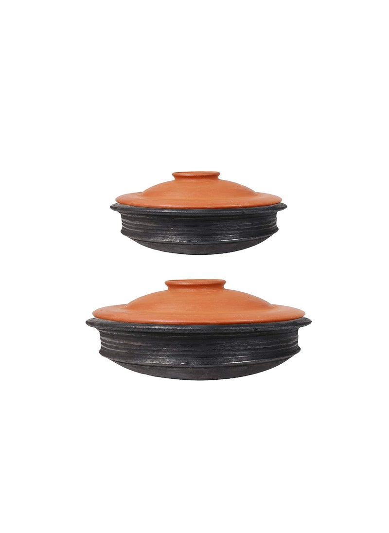 4U CRAFTS India Online Deep Burned Terracotta Pottery Earthen Kadai Clay Pots Combo for CookingGas Stove and Microwave Unglazed with Lid Black 3 Ltr