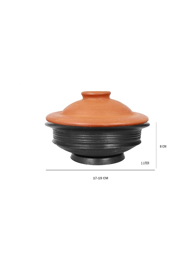 4U CRAFTS India Online Deep Burned Terracotta Pottery Earthen Kadai Clay Pots Combo for CookingGas Stove and Microwave Unglazed with Lid Black 3 Ltr