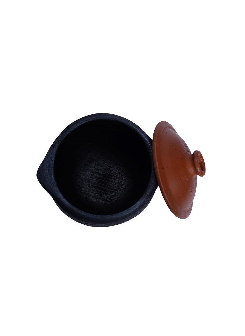 4U Crafts India Online Clay Handi Earthen Pots for Cooking with Lid Black 3 Liter