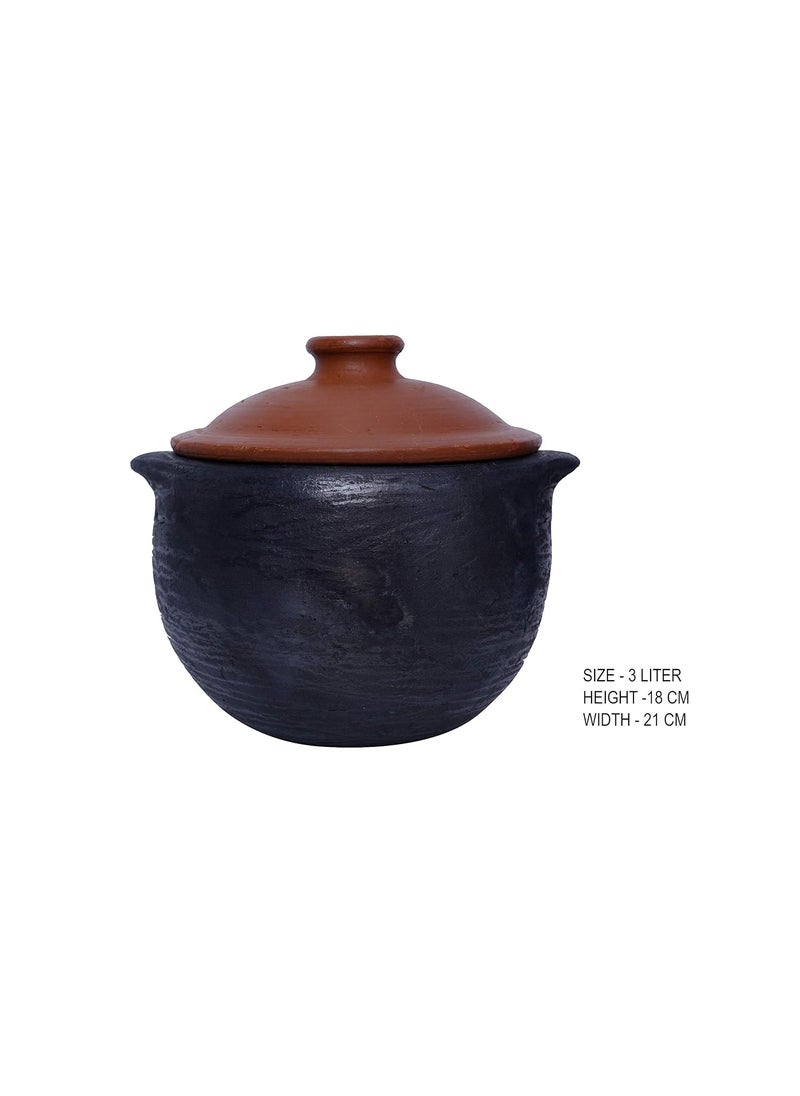 4U Crafts India Online Clay Handi Earthen Pots for Cooking with Lid Black 3 Liter