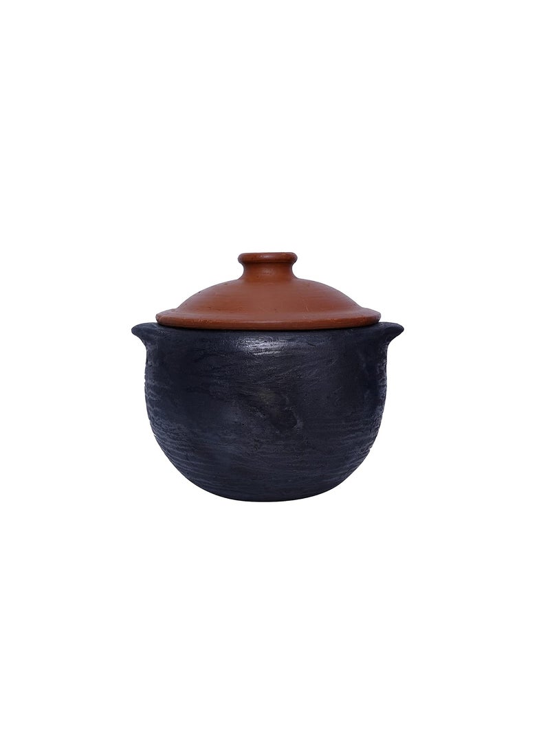 4U Crafts India Online Clay Handi Earthen Pots for Cooking with Lid Black 3 Liter