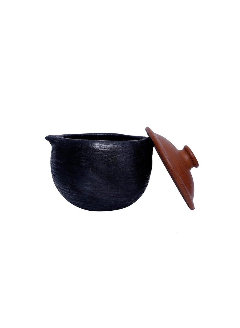 4U Crafts India Online Clay Handi Earthen Pots for Cooking with Lid Black 3 Liter