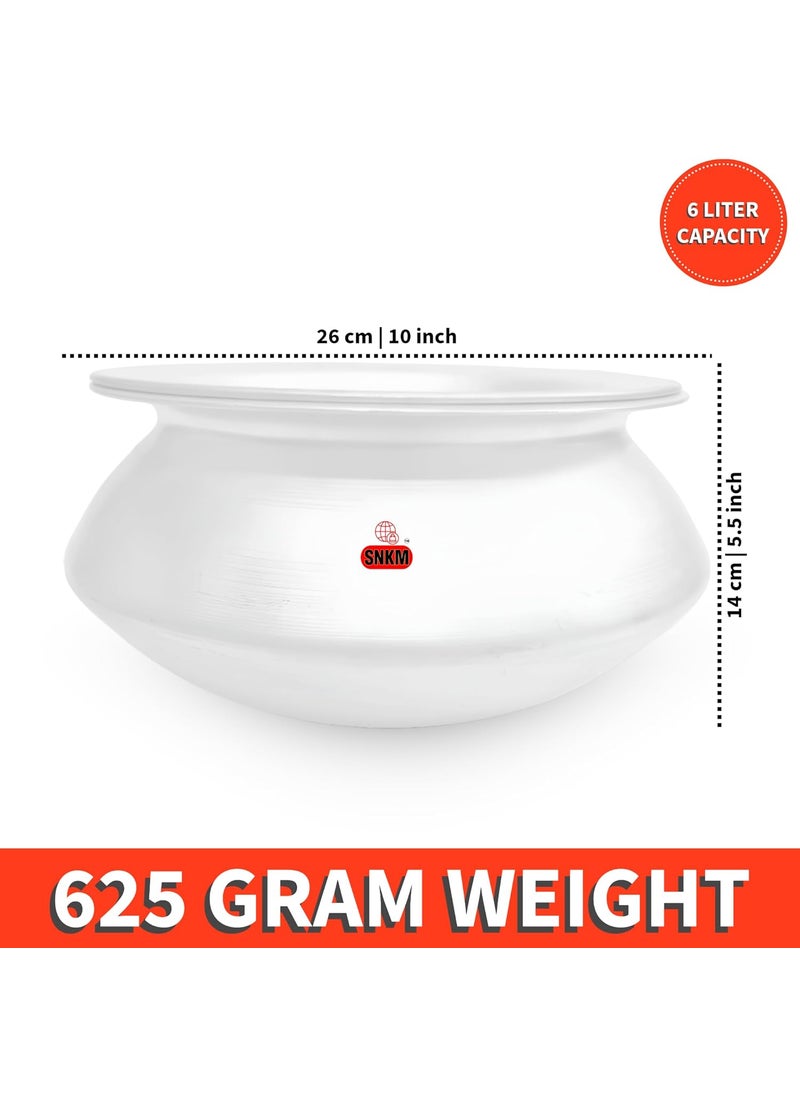 SNKM Aluminium HandiHariCooking Pot with Lid for Cooking Rice Curry Biryani Pulao Dal Tadka Multipurpose Recipes No10 Medium Size 6 Liter Pack of 1