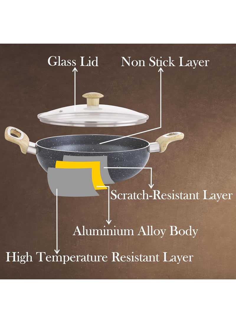 COOKWELL Non Stick Kadai 25L StirFry Pan German Microcrystal Technology Steel Grey