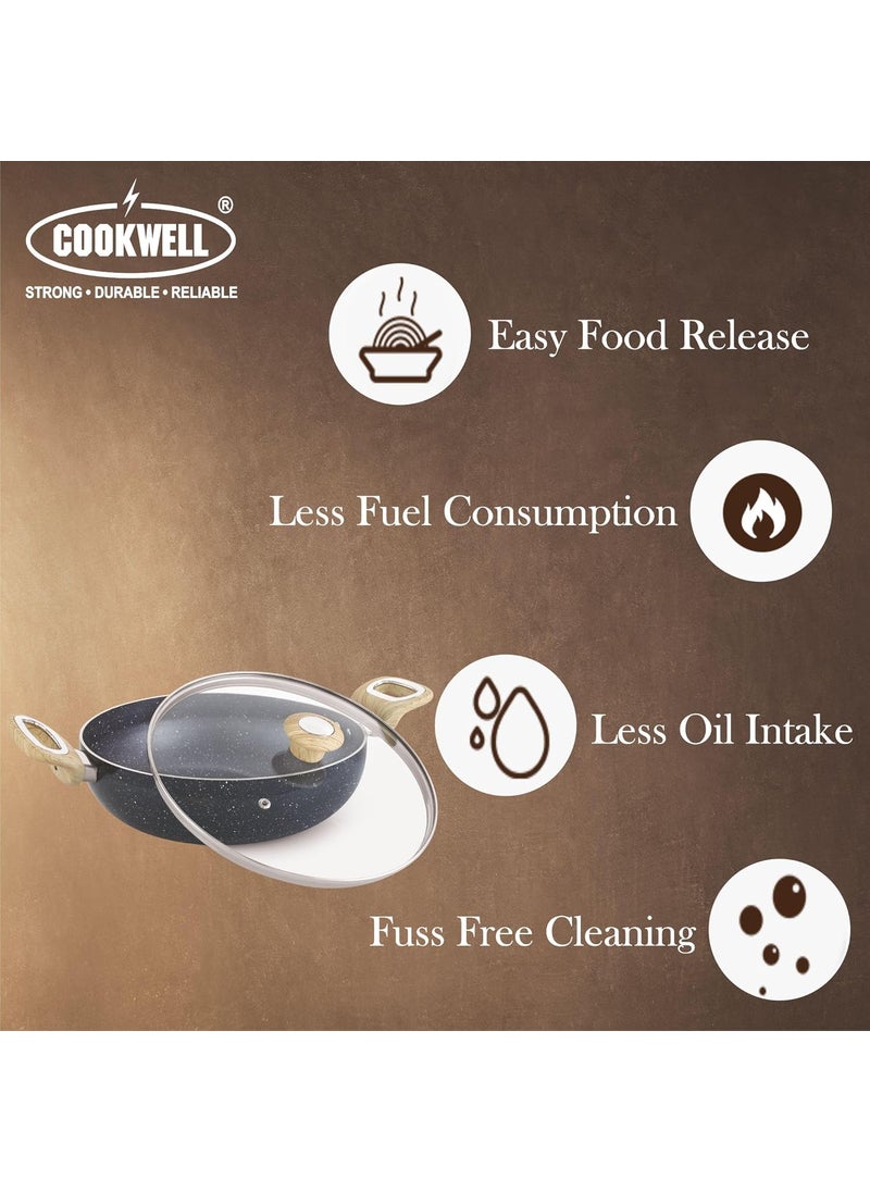 COOKWELL Non Stick Kadai 25L StirFry Pan German Microcrystal Technology Steel Grey