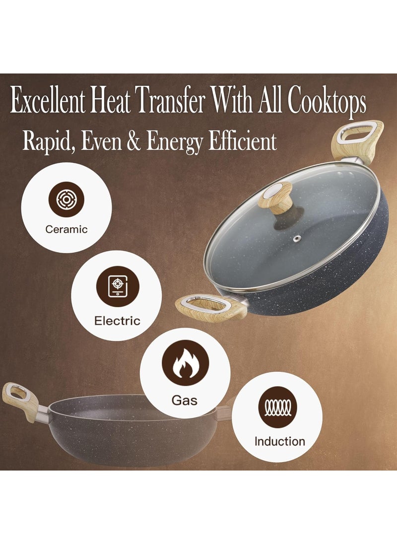 COOKWELL Non Stick Kadai 25L StirFry Pan German Microcrystal Technology Steel Grey