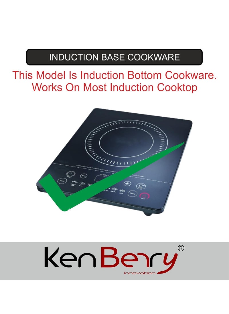 KenBerry Signature Rhinos Plus 240 Superior Non Stick Kitchen Combo Kadhai Fry Pan Glass Lid NonStick Cookware Set Aluminium 3 PCs Set Induction Base