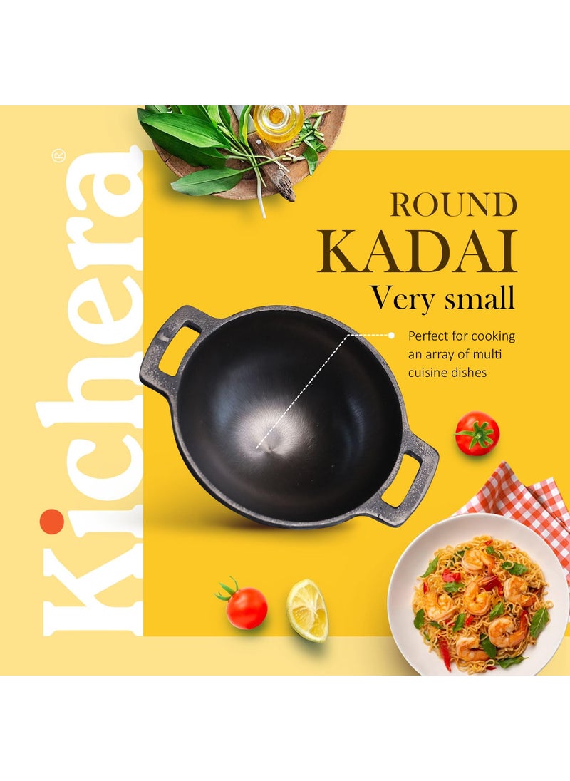Kichera Pre Seasoned Cast Iron Smooth Kadai Nonstick Iron kadhai 100 Pure ToxinFree No Chemical Coating 7inch