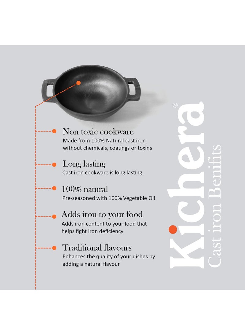 Kichera Pre Seasoned Cast Iron Smooth Kadai Nonstick Iron kadhai 100 Pure ToxinFree No Chemical Coating 7inch