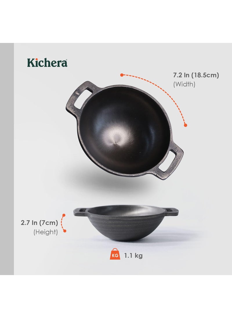 Kichera Pre Seasoned Cast Iron Smooth Kadai Nonstick Iron kadhai 100 Pure ToxinFree No Chemical Coating 7inch