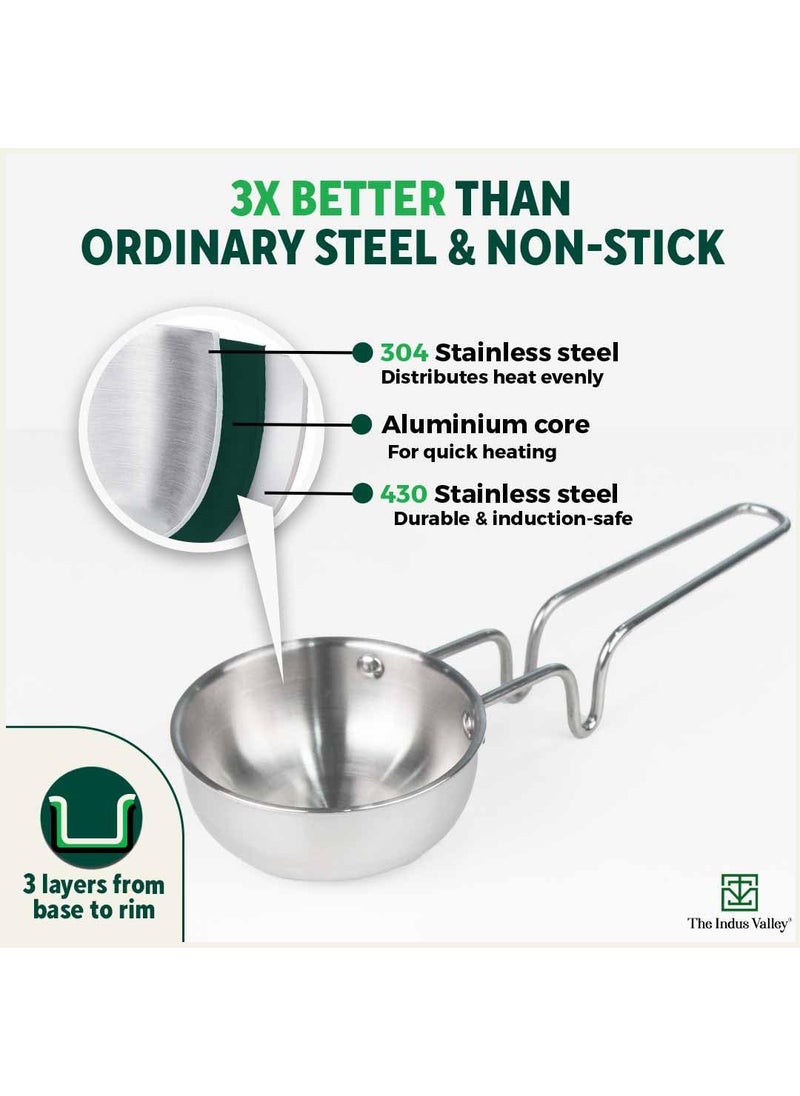 The Indus Valley Triply Stainless Steel Tadka Pan Very Small 12cm47 inch 03Ltr 035kg Induction Friendly Nonstick 3Layer Body 100 Pure ToxinFree No Chemical Coating