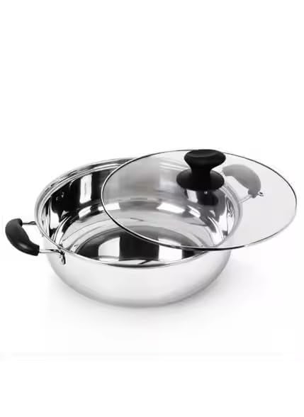 Alark Deluxe Kadhai Stainless Steel Wok Tempered Glass Lid InductionFriendly Sandwich Bottom 3 Liters 3 Quarts MultiUse Pot Suitable for Indian Cooking Gravy Gas Stove Compatible