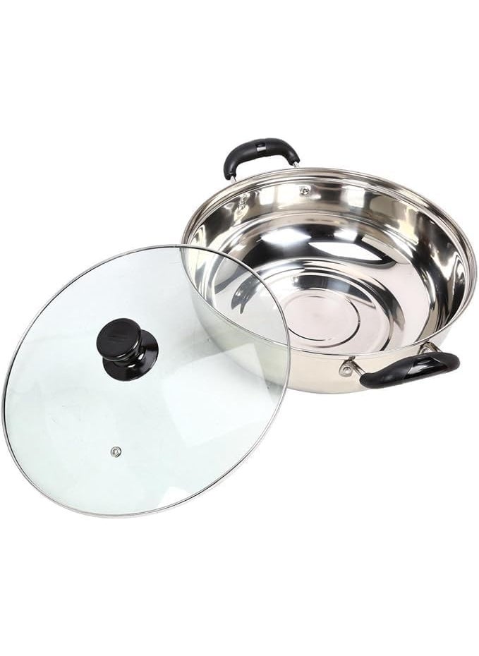 Alark Deluxe Kadhai Stainless Steel Wok Tempered Glass Lid InductionFriendly Sandwich Bottom 3 Liters 3 Quarts MultiUse Pot Suitable for Indian Cooking Gravy Gas Stove Compatible