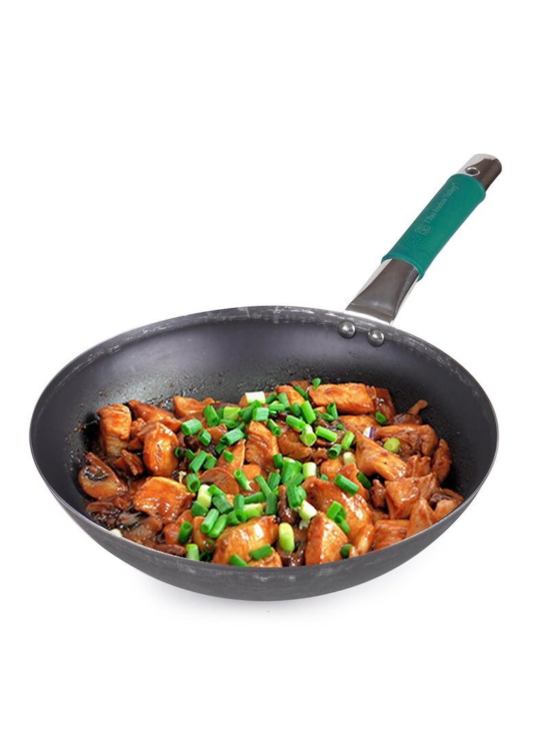 The Indus Valley Pure Iron Wok With Silicone Grip Large 308Cm121 Inch 35Ltr 14Kg Gas Compatible PreSeasoned Wok 100 Pure ToxinFree No Chemical Coating Black