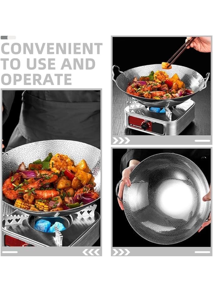 Yopple Stainless Steel Hammered Wok 10Inch Round Bottom Kadhai with Handles Deep Frying Pan for Stir Fry Boiling Steaming Versatile Cookware for Gas Induction Stoves