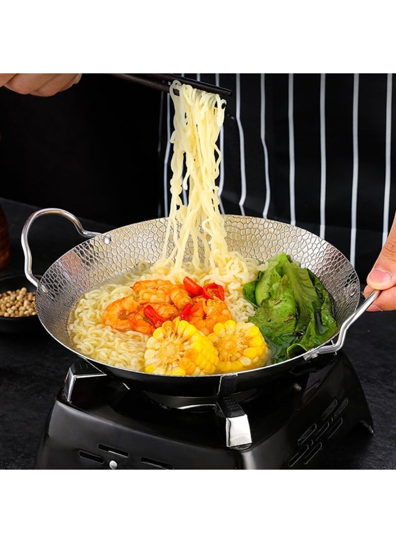 Yopple Stainless Steel Hammered Wok 10Inch Round Bottom Kadhai with Handles Deep Frying Pan for Stir Fry Boiling Steaming Versatile Cookware for Gas Induction Stoves
