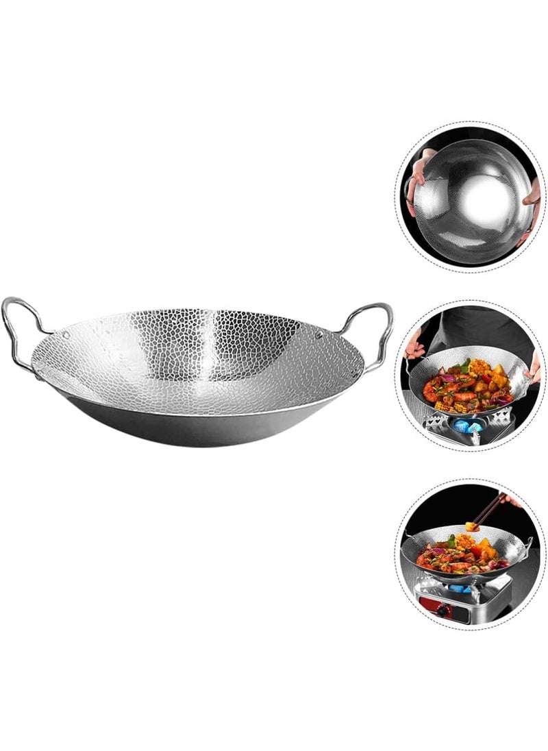 Yopple Stainless Steel Hammered Wok 10Inch Round Bottom Kadhai with Handles Deep Frying Pan for Stir Fry Boiling Steaming Versatile Cookware for Gas Induction Stoves