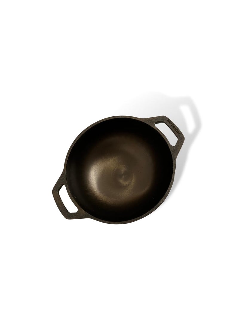NUTRION Pre Seasoned Cast Iron KadaiTraditional KadaiWok8 Inch InductionGas StoveCompatibleBlack