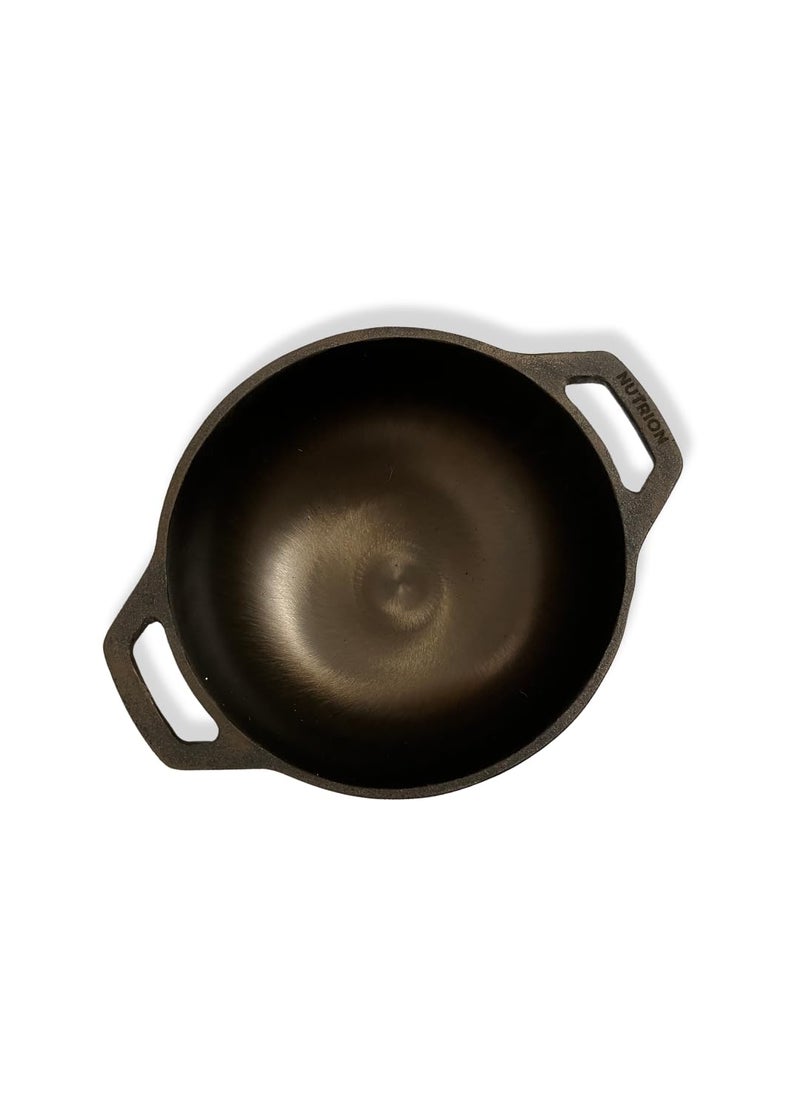 NUTRION Pre Seasoned Cast Iron KadaiTraditional KadaiWok8 Inch InductionGas StoveCompatibleBlack