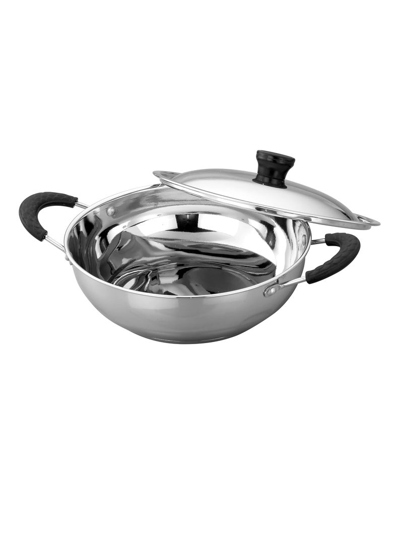 Eurostyle Encapsulated Sandwich Bottom Stainless Steel Heavy Gauge Kadai with Lid 22CM Dia 23Litres Induction Compatible 22CM Dia 23 litres