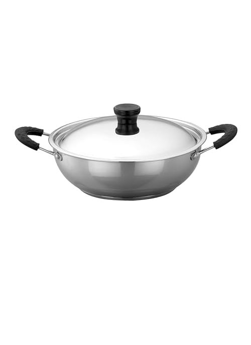 Eurostyle Encapsulated Sandwich Bottom Stainless Steel Heavy Gauge Kadai with Lid 22CM Dia 23Litres Induction Compatible 22CM Dia 23 litres