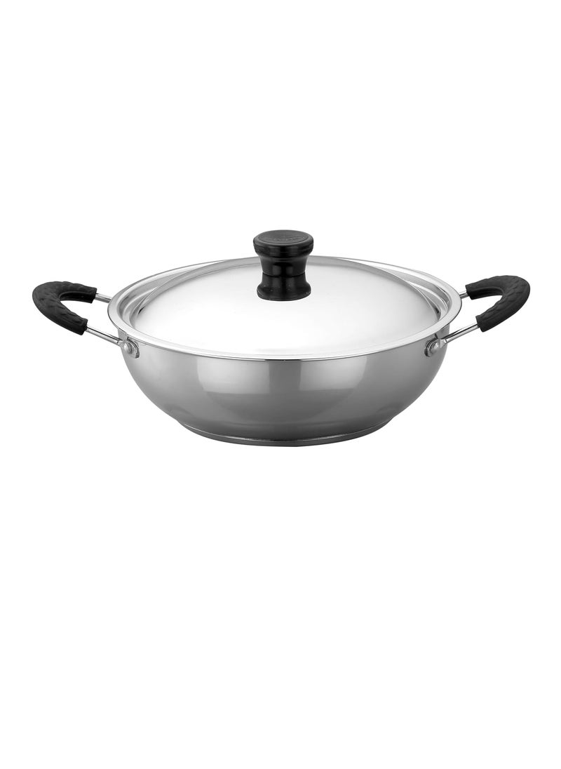 Eurostyle Encapsulated Sandwich Bottom Stainless Steel Heavy Gauge Kadai with Lid 22CM Dia 23Litres Induction Compatible 22CM Dia 23 litres