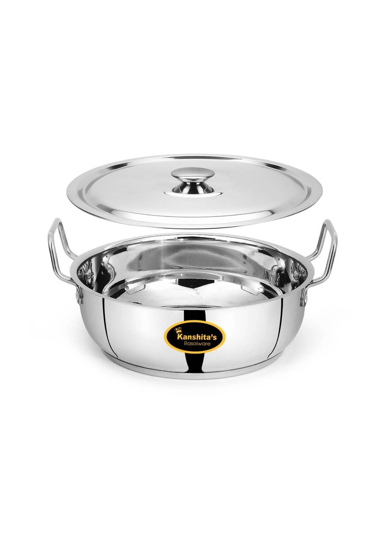 Kanshitas Heavy Gauge Stainless Steel Induction Bottom Kadai with Lid 2 Liter Capacity