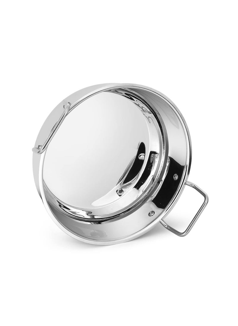 Kanshitas Heavy Gauge Stainless Steel Induction Bottom Kadai with Lid 2 Liter Capacity