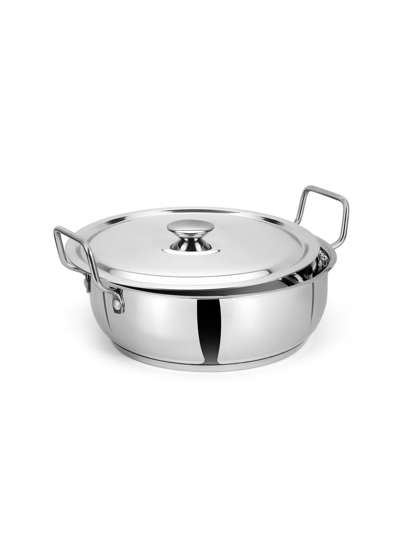 Kanshitas Heavy Gauge Stainless Steel Induction Bottom Kadai with Lid 2 Liter Capacity