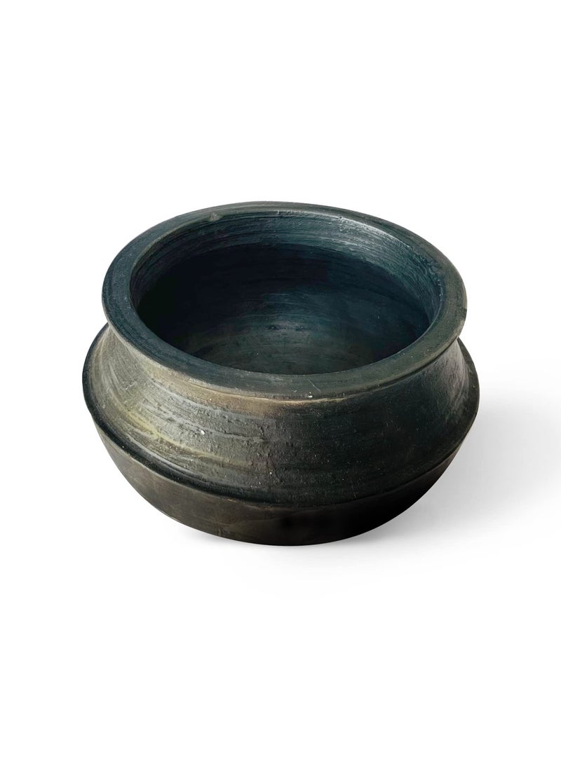 Kichera Unglazed Clay Pot for Cooking Serving Black Earthen KadaiMud Handi 3 Litre