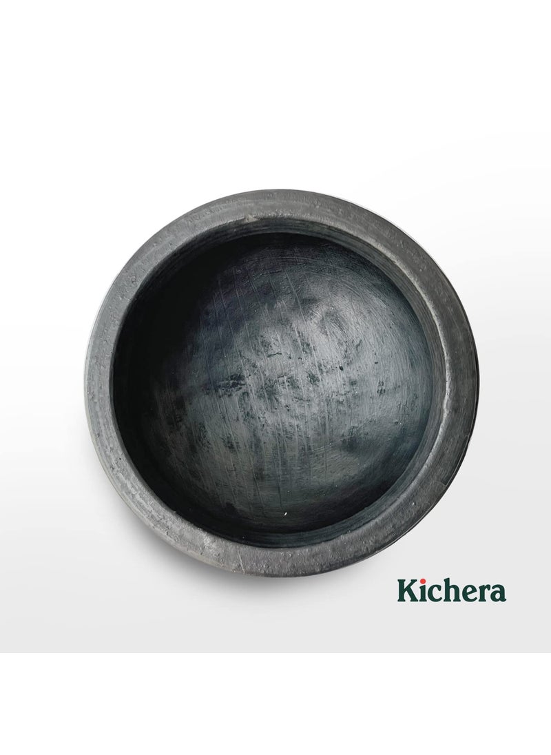 Kichera Unglazed Clay Pot for Cooking Serving Black Earthen KadaiMud Handi 3 Litre