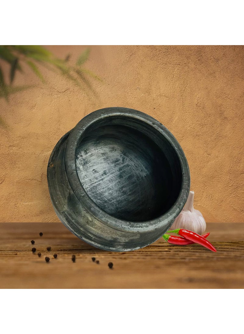 Kichera Unglazed Clay Pot for Cooking Serving Black Earthen KadaiMud Handi 3 Litre
