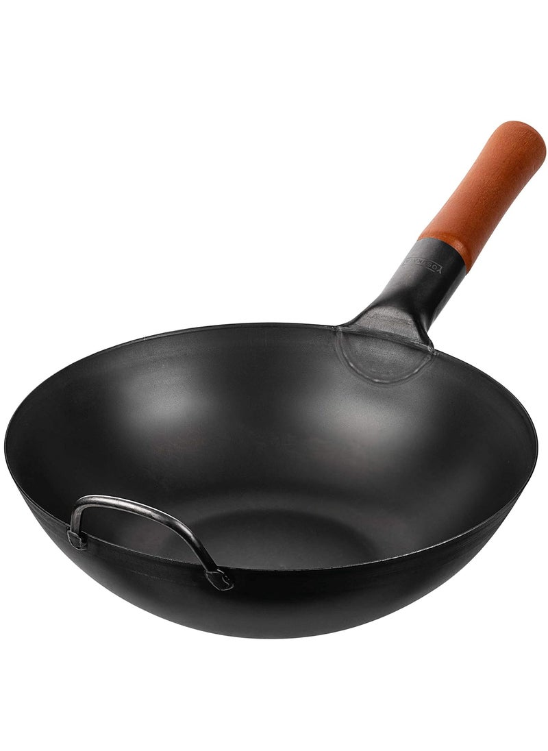 PreSeasoned Carbon Steel Wok Pan 116 Woks and Stir Fry Pans Chinese Wok with Flat Bottom Pow Wok Traditional Chinese Japanese Woks Black Steel Wok