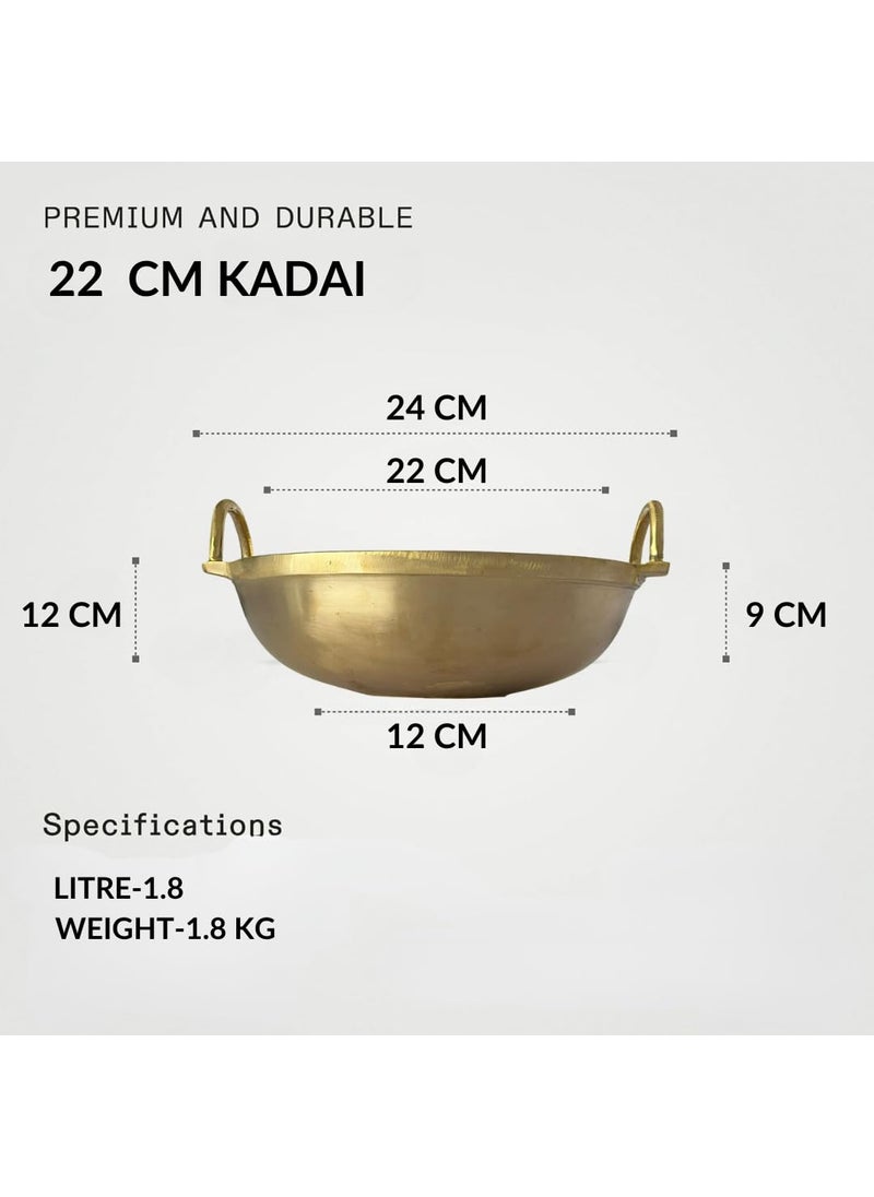 Nutrion Heavy Bronze Cooking Kadai ComboCooking KarahiWok 20cm800ml22cm18 Litre 24cm3 Litre Kadai Set of 3 Gold