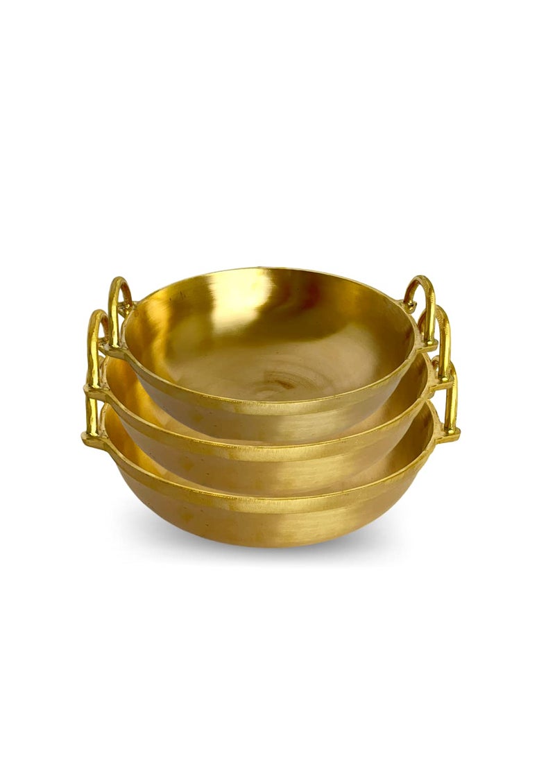 Nutrion Heavy Bronze Cooking Kadai ComboCooking KarahiWok 20cm800ml22cm18 Litre 24cm3 Litre Kadai Set of 3 Gold