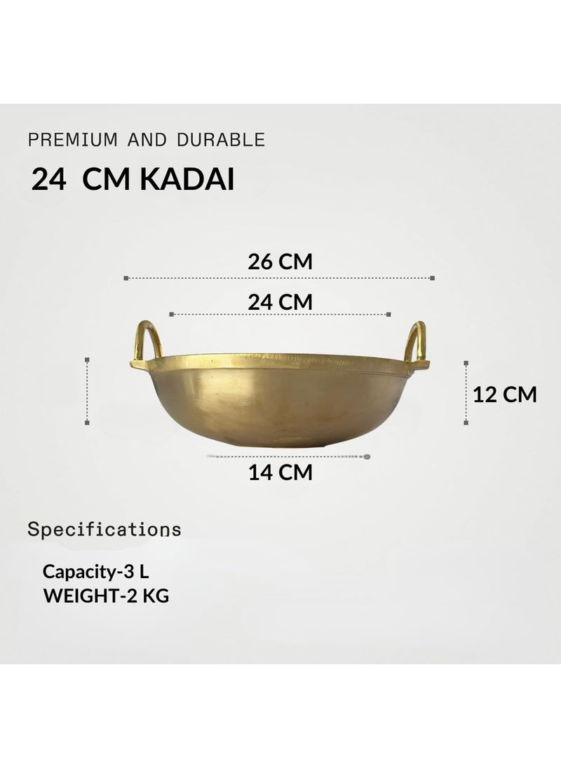 Nutrion Heavy Bronze Cooking Kadai ComboCooking KarahiWok 20cm800ml22cm18 Litre 24cm3 Litre Kadai Set of 3 Gold