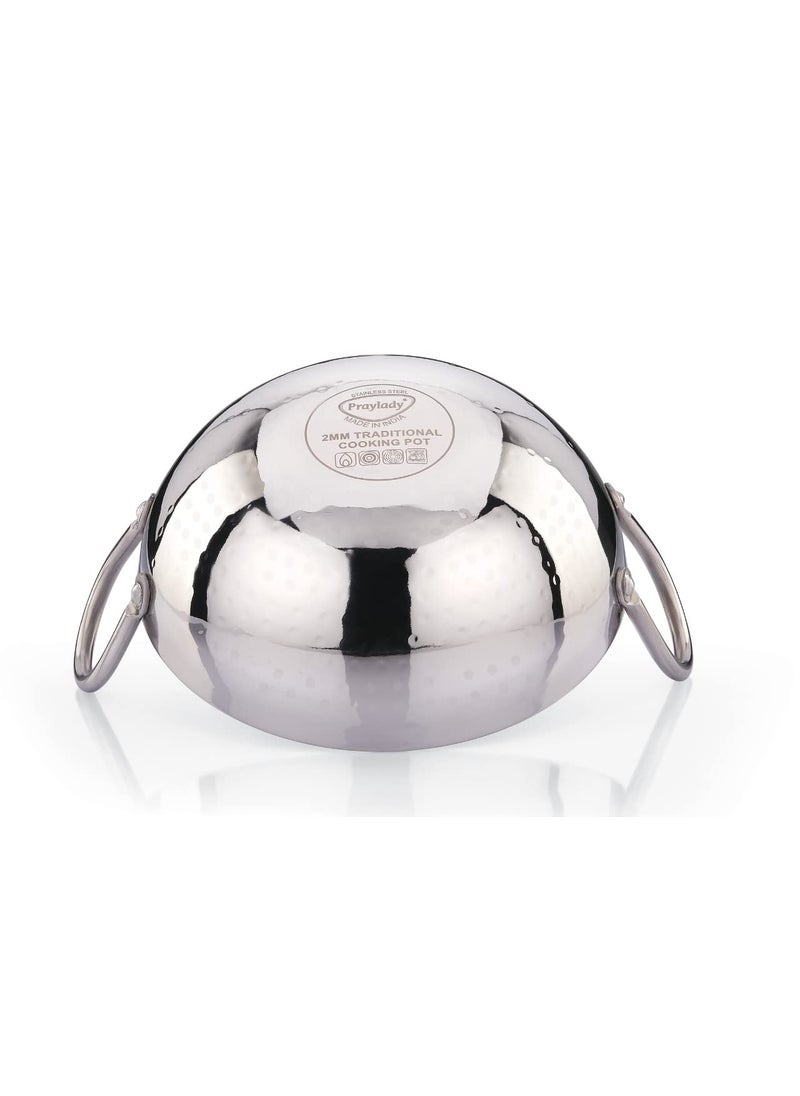 Praylady Stainless Steel Induction Base Kadai 2 Litre Silver