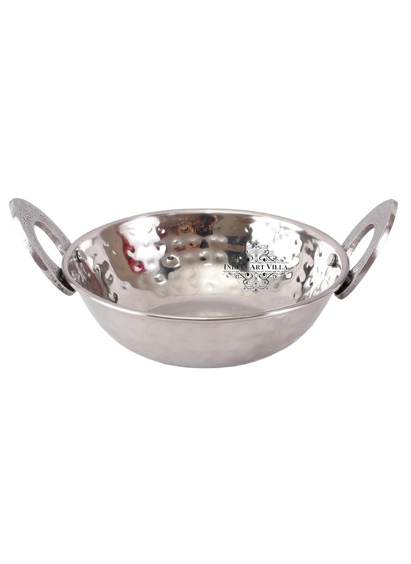 Indian Art Villa Steel Kadhai Kadai WokHammer Design with Embossed HandleServing DishesVolume