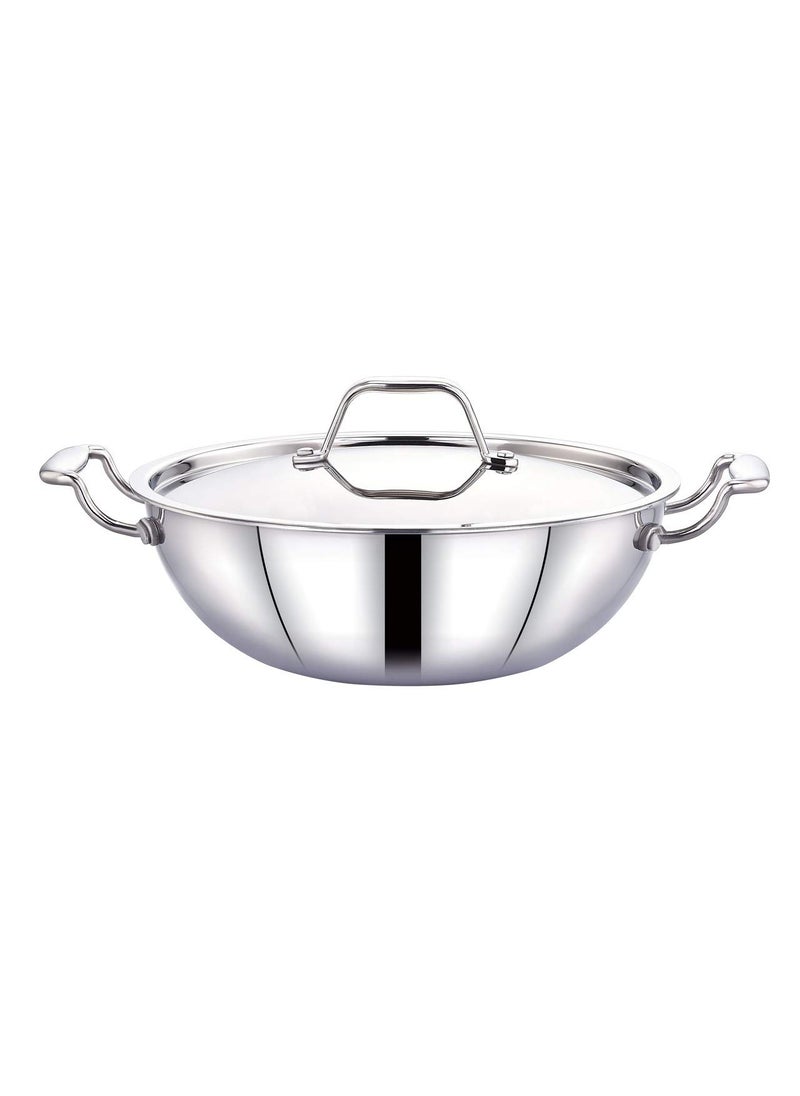 MAXIMA Triply Cookware Stainless Steel Kadai 32cm 59L Healthy Cooking with FoodGrade Stainless Steel Quick Heat Distribution Induction Friendly Sturdy Handles NonStick Kadai