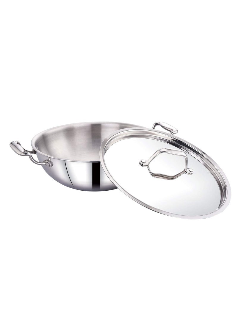 MAXIMA Triply Cookware Stainless Steel Kadai 32cm 59L Healthy Cooking with FoodGrade Stainless Steel Quick Heat Distribution Induction Friendly Sturdy Handles NonStick Kadai