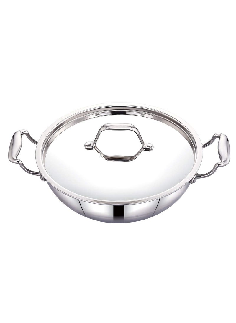 MAXIMA Triply Cookware Stainless Steel Kadai 32cm 59L Healthy Cooking with FoodGrade Stainless Steel Quick Heat Distribution Induction Friendly Sturdy Handles NonStick Kadai