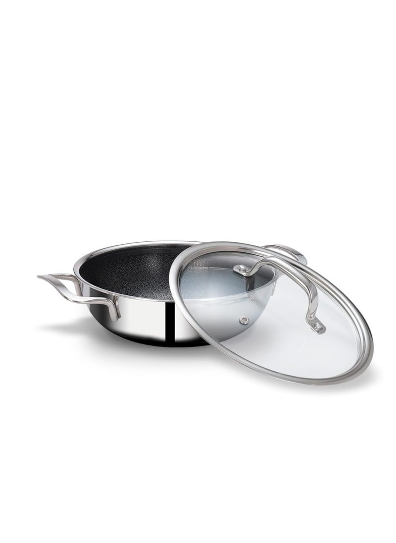 ARTTDINOX Stellar Triply Stainless Steel Kadhai with Lid Triply Kadai Non Stick Kadai Kadai with Lid for Cooking Gas Induction Base 26cm32Ltr Jindal Stainless Silver