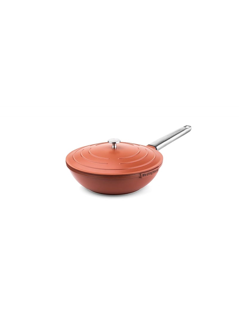 Westinghouse Performance Series WCCW0095028OR Wok Pan with Lid 28 cm Wok Pan Suitable for Induction Cookers All Hobs and OvenSafe Cool Touch Stainless Steel Handle Red