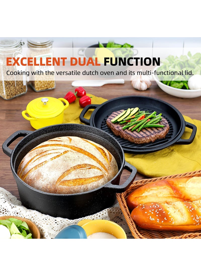 CountryCook PreSeasoned 2 in 1 Cast Iron 5L Biryani PotHandi with Grill Lid Thick Bottom for Slow Cooking Induction Friendly Heavy Duty