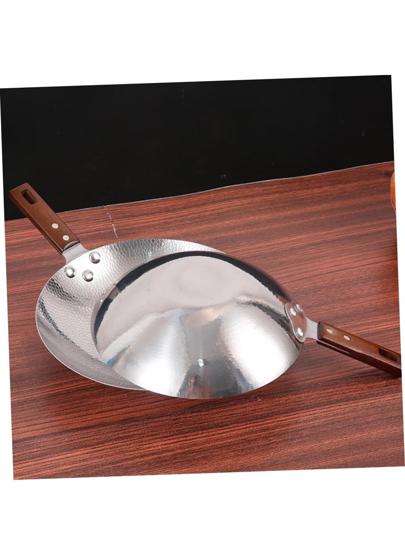 BHAJANSHREE 10 Stainless Steel Griddle Wok NonStick Hammered Cookware Round Bottom Wooden Handle Fast Heating Pan Frying Hot Pot SeafoodEggs Portable Chinese Cooking Pan Various Stoves