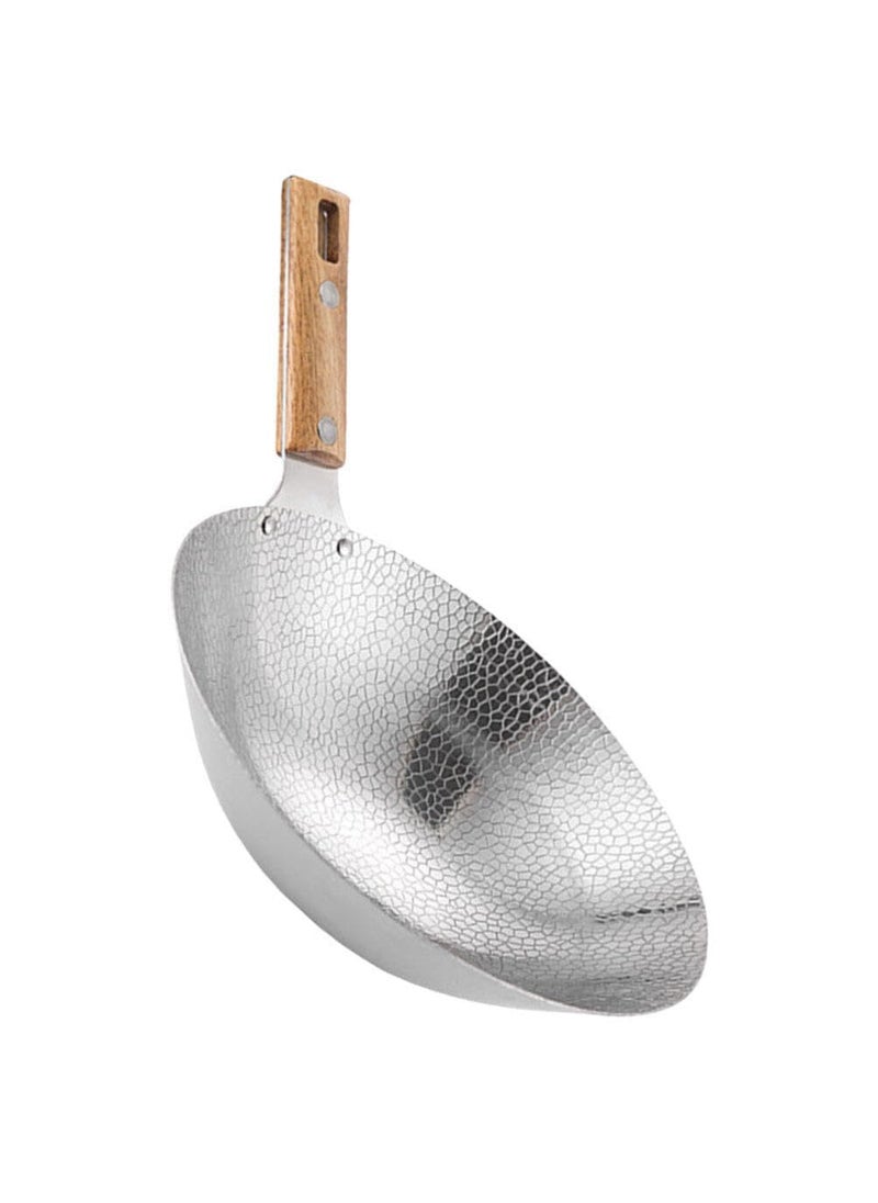 BHAJANSHREE 10 Stainless Steel Griddle Wok NonStick Hammered Cookware Round Bottom Wooden Handle Fast Heating Pan Frying Hot Pot SeafoodEggs Portable Chinese Cooking Pan Various Stoves