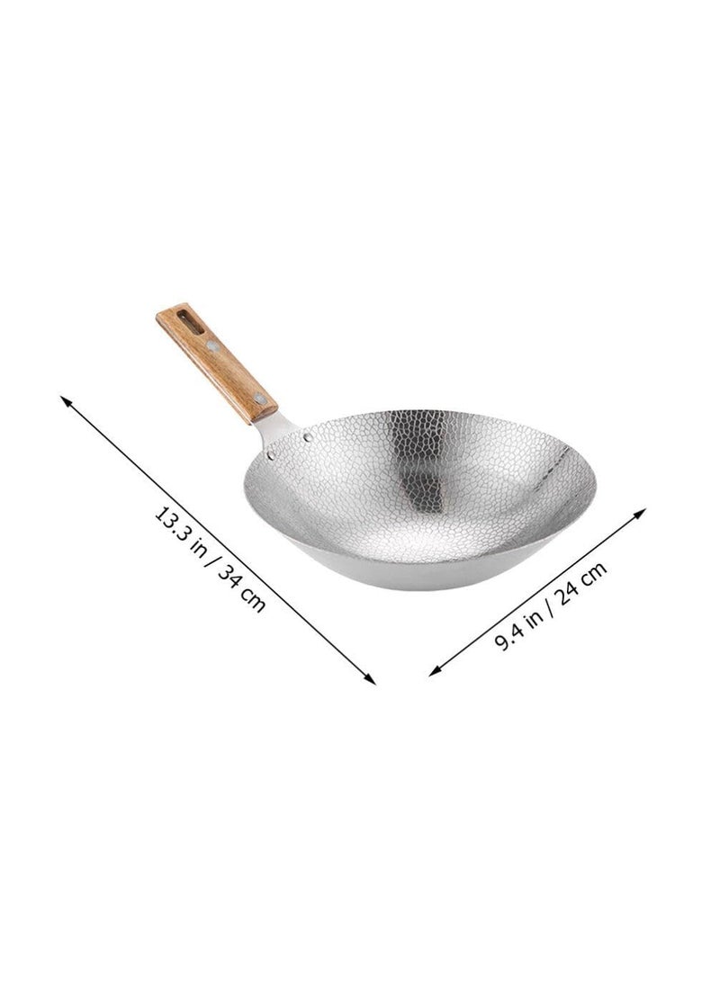 BHAJANSHREE 10 Stainless Steel Griddle Wok NonStick Hammered Cookware Round Bottom Wooden Handle Fast Heating Pan Frying Hot Pot SeafoodEggs Portable Chinese Cooking Pan Various Stoves