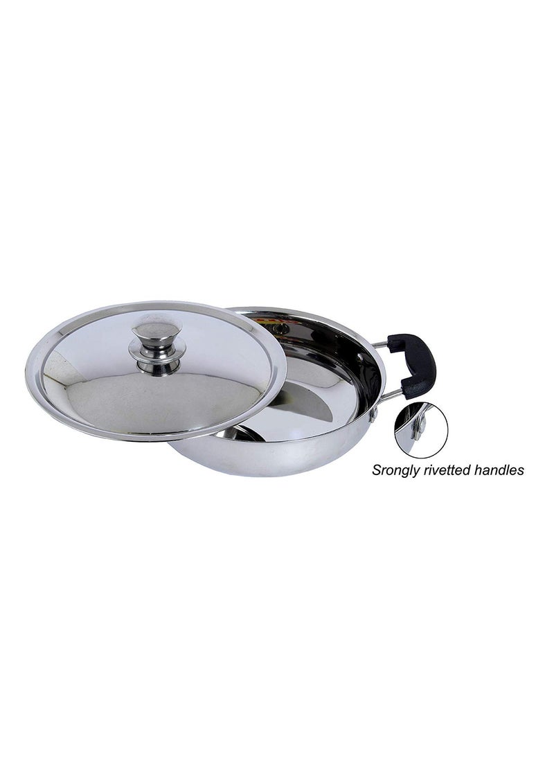 Dharam Paul Traders Heavy Weight Stainless Steel Induction Bottom Kadhai for Cooking with lidSandwich Bottom 1 Piece 1 3 Litre